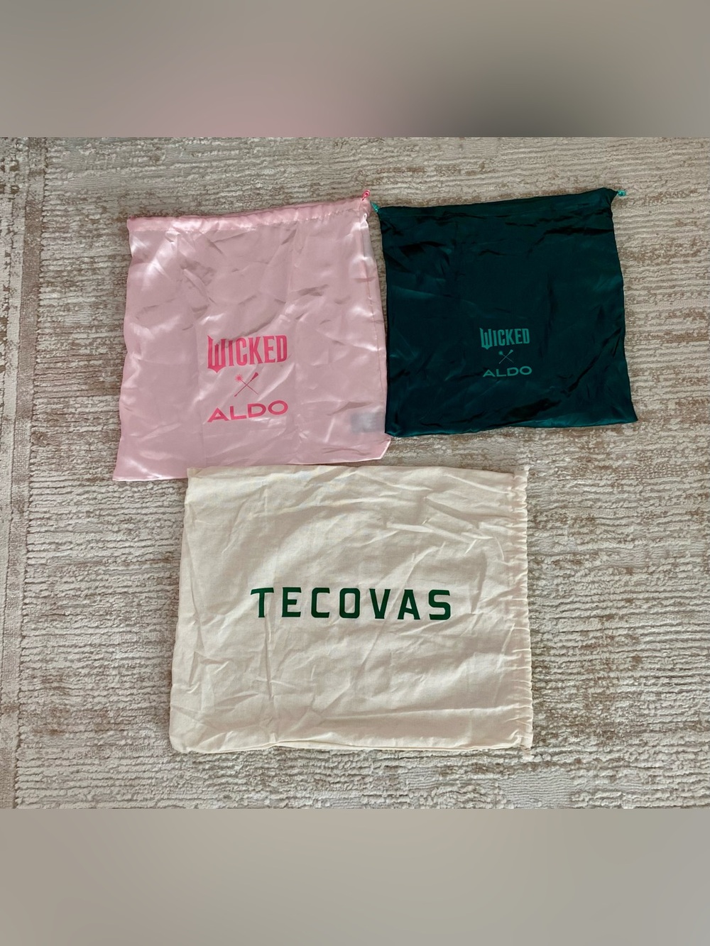 Aldo Satin Wicked Dust Bag Pair in Pink and Teal and Tecovas
